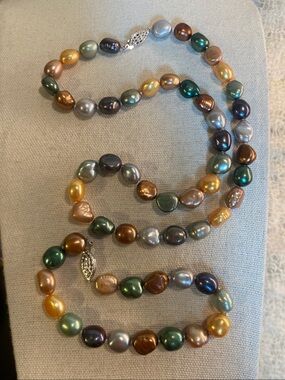Multicolor Baroque Freshwater Pearl Necklace & Bracelet Set 18” 7.5”